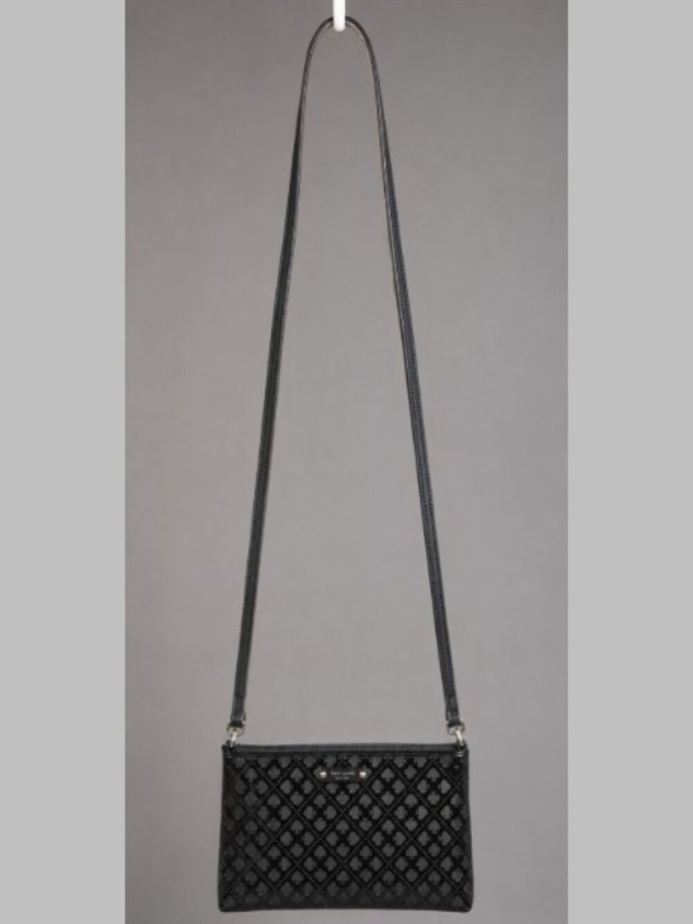 Kate Spade Beale Street Black Patent PVC Spade Logo Crossbody Purse Zip Top